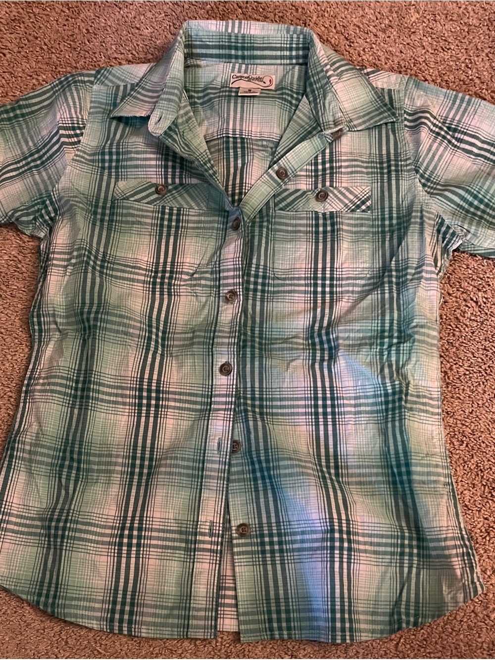Light Green Plaid Button-Front Women’s Shirt Small